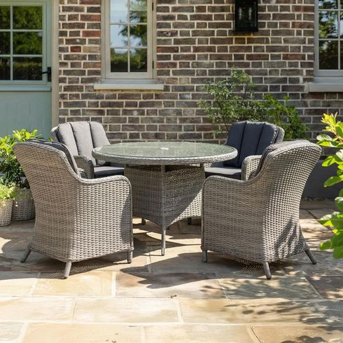 Paris Garden Dining Set - 4 Seater - 110cm - Round - Grey - Rattan - 4 Imperial Chairs