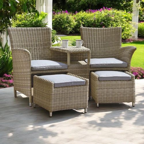 Wentworth Garden Companion Set - 2 Seater - Pull-Out Footstools - Beige - Rattan