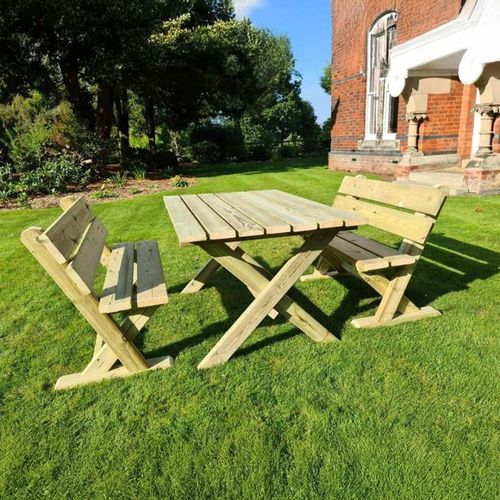 Churnet Valley Ashcombe Redwood Garden Table Set with 2 Benches