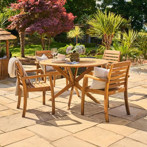 Cotswold Garden Round Dining Set - 4 Seater - 125cm - Acacia Wood - 4 Stacking Dining Armchair