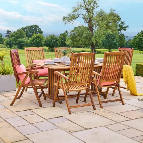 Redcliffe Garden Dining Set - 6 Seater - 165cm - Acacia Wood - 6 Folding Recliner Dining Chair