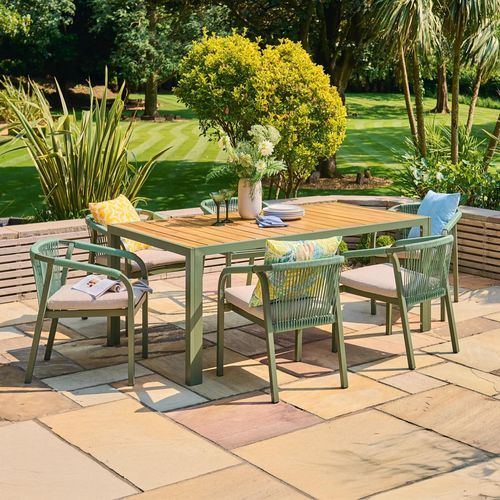 Genoa Garden Dining Table - 6 Seater - 180cm - Olive Green and Timber Wood - 6 Chairs