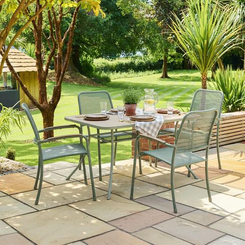 Bergen Garden Dining Set - 4 Seater - 145cm - Green Metal - 4 Stacking Armchairs