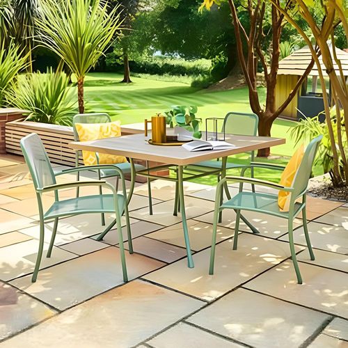 Bergen Garden Square Dining Set - 4 Seater - 110cm - Green Metal - 4 Stacking Armchairs