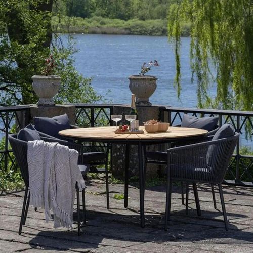 Cleveland Round Garden Dining Set - 4 Seater - 130cm - Teak Wood - with 4 Salerno Chairs
