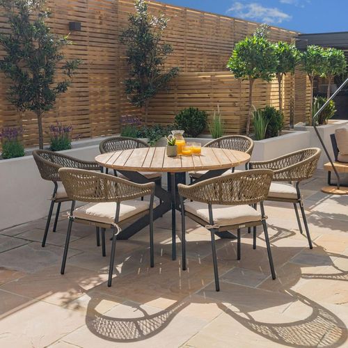 New Bali Round Garden Dining Set - 6 Seater - 140cm - Sandstone