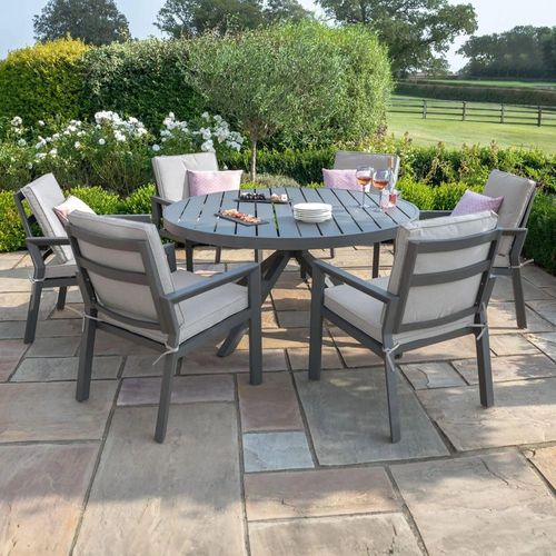 New York Round Garden Dining Set - 6 Seater - 150cm - Dove Grey