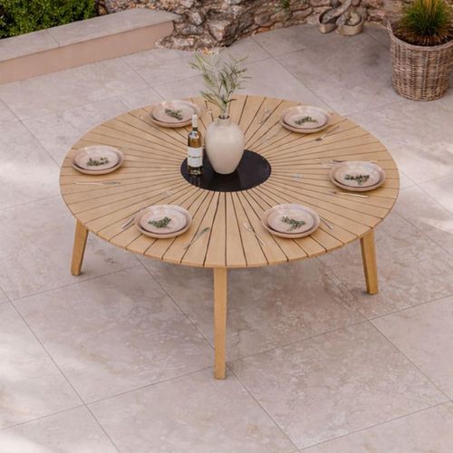 Roma Sunray Garden Round Dining Table - 150cm - 6 Seater - Granite Insert