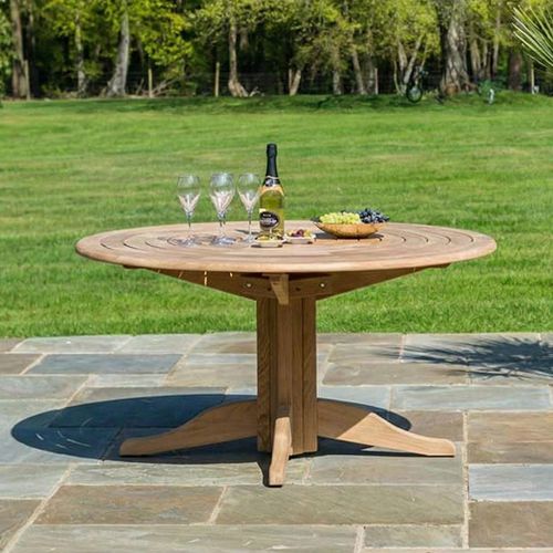 Roble Wood Bengal Round Dining Table - 6 Seater - 145cm - Garden - Pedestal