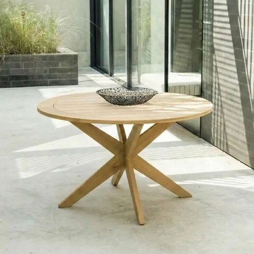 Roble Wood Dining Table - 4 Seater - 125cm - Garden - Round - Cross Base