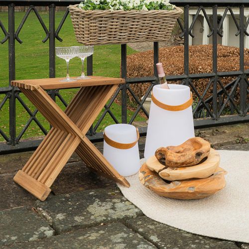 Erto Slatted Stool - Teak Wood - Set of 2 - Natural