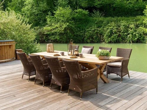 Plank Dining Table - 12 Seater - 300cm - Garden - Teak