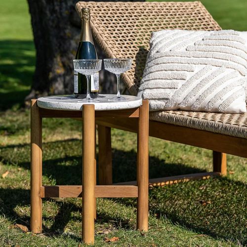 Terracina Round Garden Side Table - White Concrete Top
