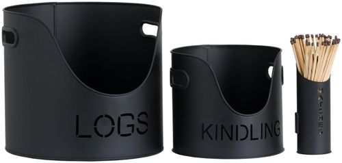 Black Logs Kindling Buckets and Matchstick Holder