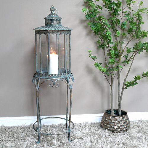 Blue Metal Lantern - Large - with Stand