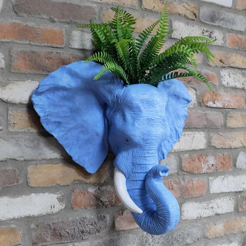 Blue Resin Elephant Head Planter