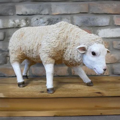 Clearance - Cream Resin Sheep Sculpture Set of 2 - A312