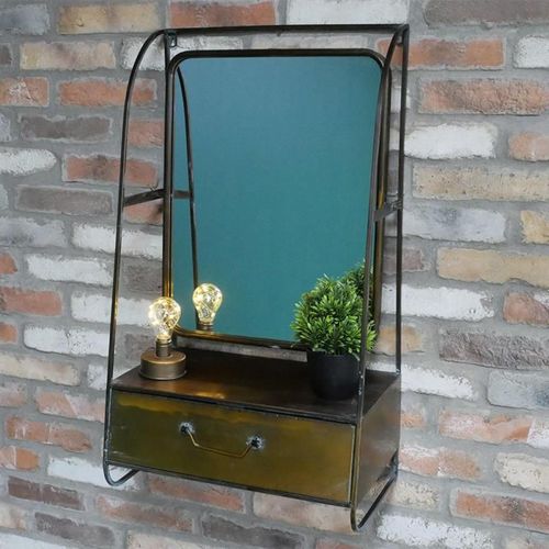 Wall Unit - Brushed Metal - 1 Drawer - with Mirror