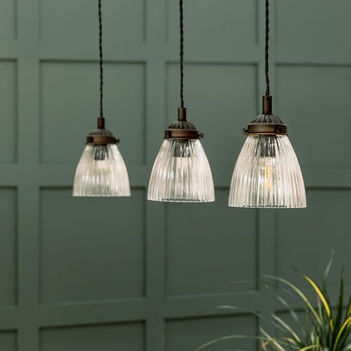 Fovant Glass Triple Pendant Light Antique Bronze