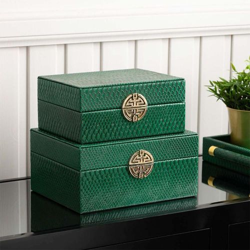 Jewellery Box - Green Snake Faux Leather - Set of 2