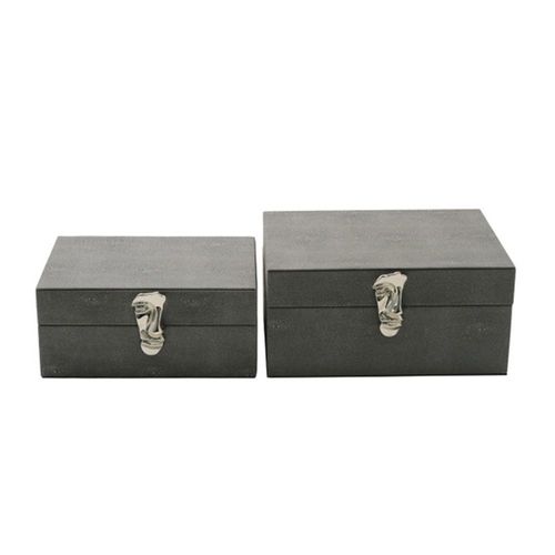 Jewellery Box - Grey Faux Leather - Set of 2
