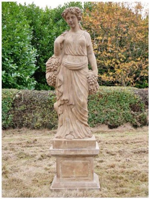 Statue - Hand Carved Stone Lady - with Grapes