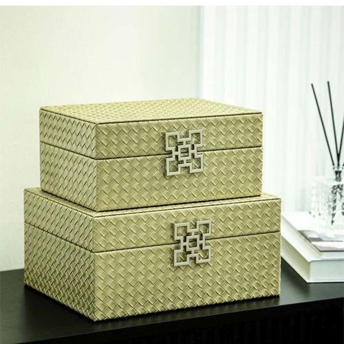 Jewellery Box - Matte Gold Faux Leather - Set of 2