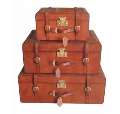 Mysore Handcrafted Weave Cognac Set of 3 Trunk