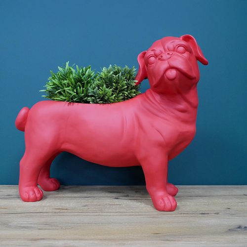 Bull Dog Planter - Red - Resin