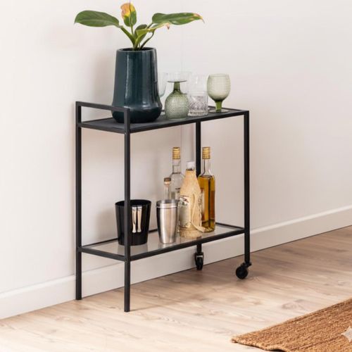 Seaford Serving Trolley - Clear Glass and Black Metal