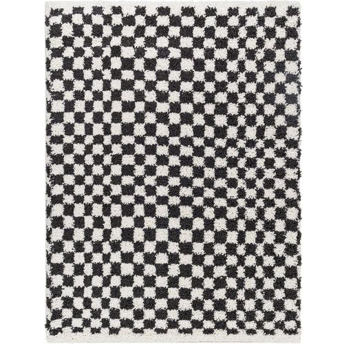 Birmingham Rug - Modern Shaggy Checkered - Ivory & Black - Sizes Available