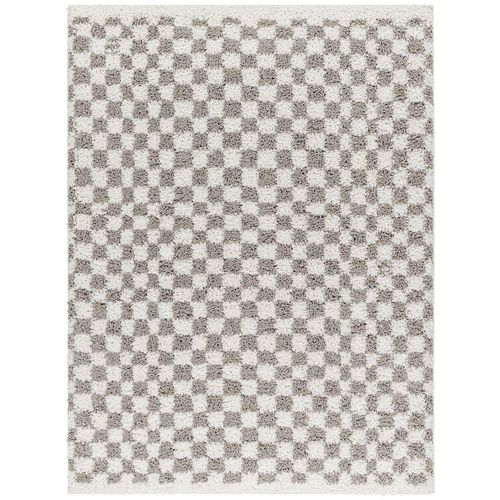 Birmingham Rug - Modern Shaggy Checkered - Ivory & Grey - Sizes Available