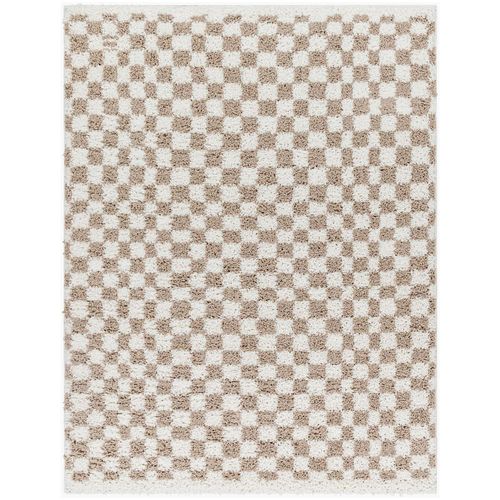 Birmingham Rug - Modern Shaggy Checkered - BMM2322 - Ivory & Tan - Sizes Available