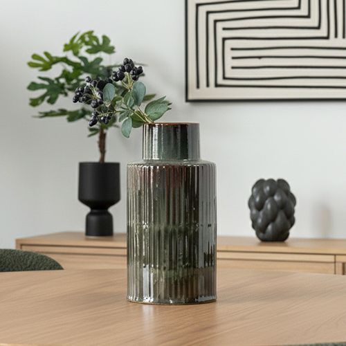 Ceramic Vase - Green with Brown Strips