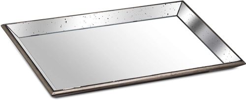 Aberdeen Distressed Large Mirrored Tray With Wooden Detailing