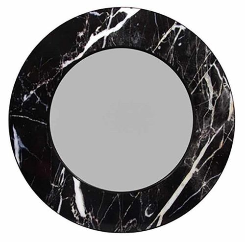 Allentown Black Marble Look Round Wall Mirror
