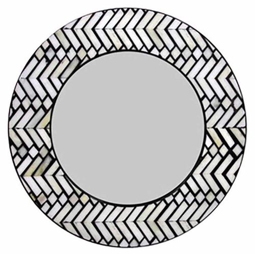 Allentown Monochrome Chevron Inlay Print Round Wall Mirror - 80cm x 80cm