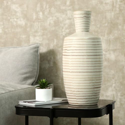 Vase - Beige and Brown Stripes - Ceramic - Small