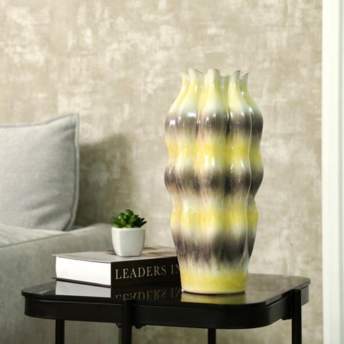 Vase - Beige and Grey Stripes - Ceramic - Small