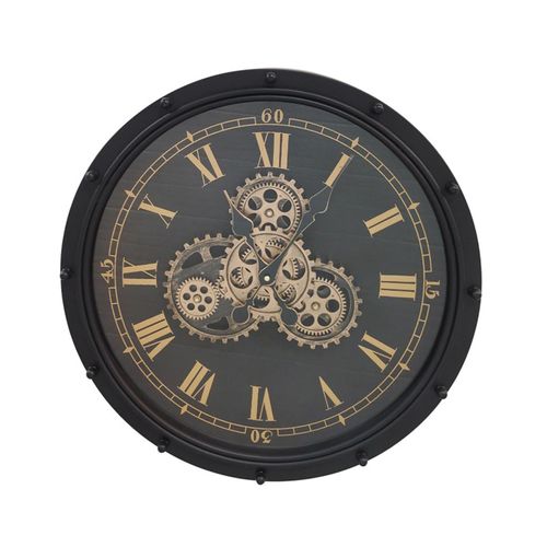 Wall Clock - Round - Black and Gold Gears