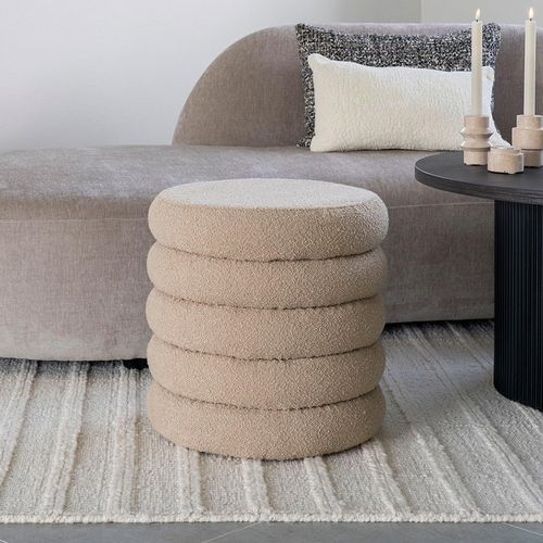 Brooklyn Pouf - Beige Boucle Fabric - Storage - Round