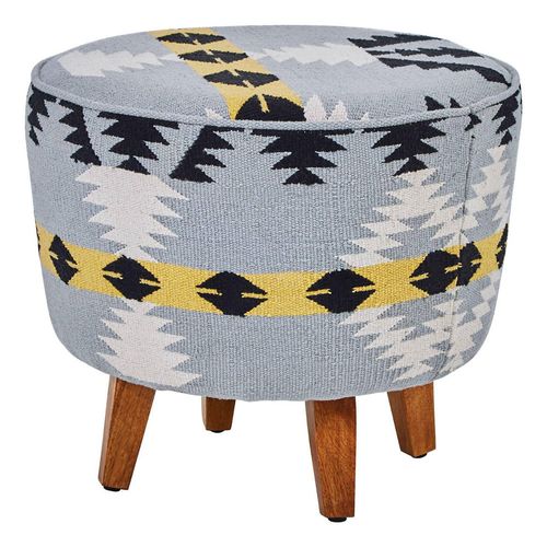 Cefena Footstool - Round - Blue Fabric