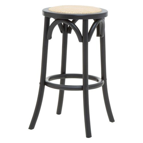 Corso Stool - Round - Black Birchwood and Natural Rattan