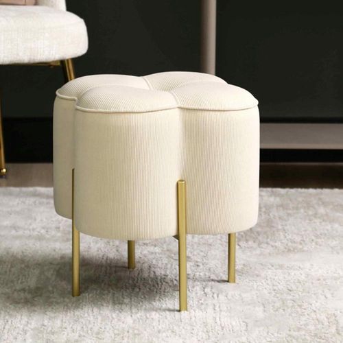 Clover Ottoman Footstool - Cream Velvet Fabric