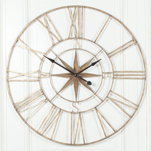 Rustic Metal Compass Wall Clock - Round - Extra Large