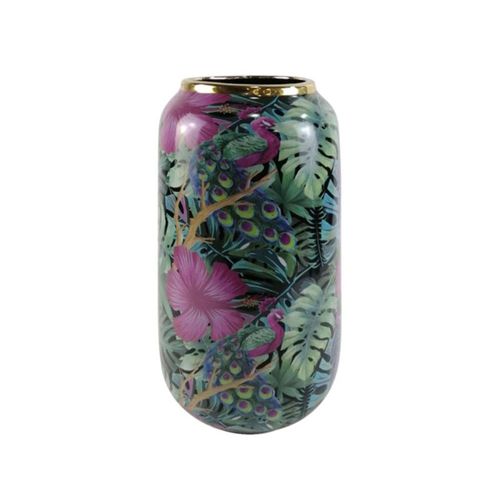 Vase - Green and Pink Palm Leaves Design - Ceramic - Large