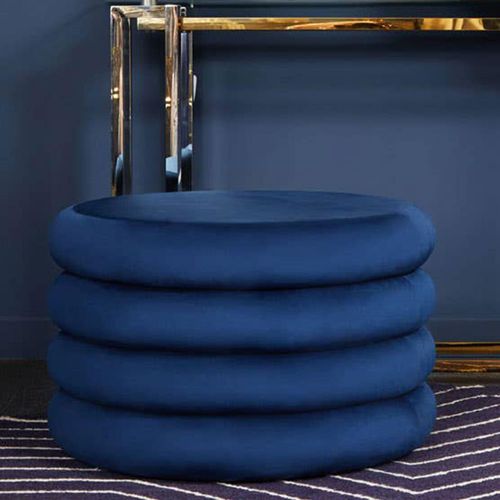 Hartford Pouffe - Round - Navy Blue Velvet Fabric