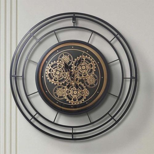 Wall Clock - Round - Industrial Black Gears