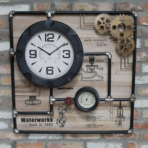 Industrial Clock - Square Pipe - Black Metal