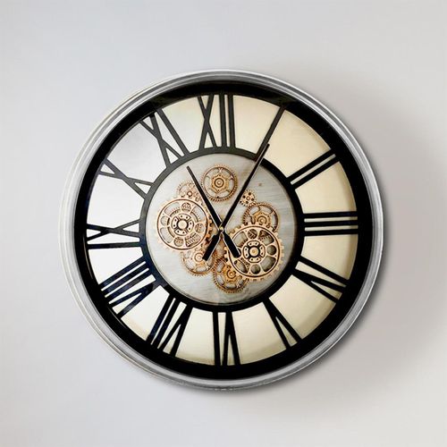 Wall Clock - Round - Industrial Silver and Gold Gears